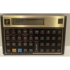 Vintage HP 12C Financial Calculator With Original Cover Gold Tone Tested
